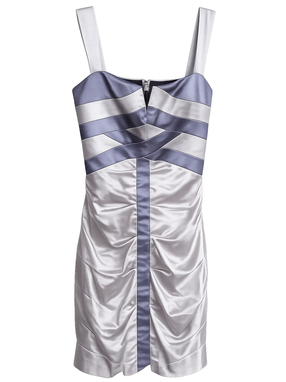 Y2K Le Château Silver Satin Banded Ruched Bodycon Mini Dress Size XS